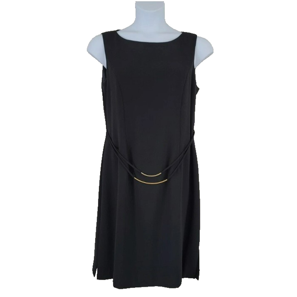 Vintage DAVID WARREN New York Size 8 Little Black Dress Sheath Belted Office